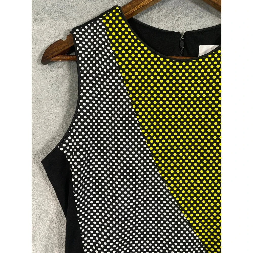 Belle Badgley Mischka Dress‎ Women 8 Black Yellow Polka Dot Chic Colorblock